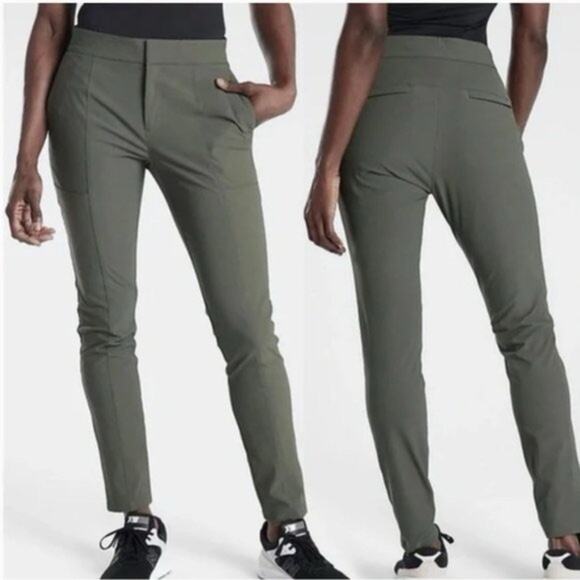Athleta Wander Skinny Stash Pocket Olive Green Pants Size 4 Petite - Picture 1 of 6